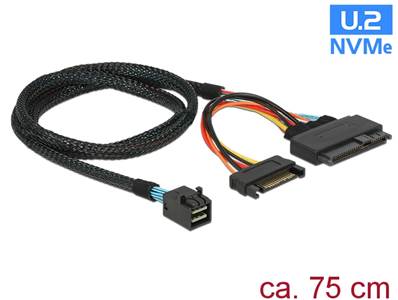 Câble SFF-8643 mâle > U.2 SFF-8639 femelle + alimentation SATA 75 cm