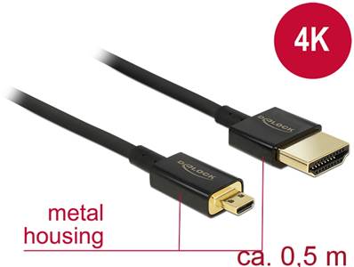 Câble HDMI haute vitesse avec Ethernet - HDMI-A mâle > HDMI Micro-D mâle 3D 4K 0,5 m Fin Haut de gam