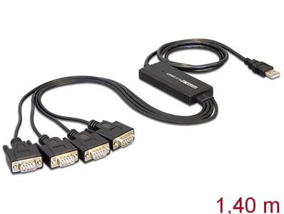 Adaptateur USB 2.0 Type-A mâle > 4 Serial RS-232 DB9 mâle