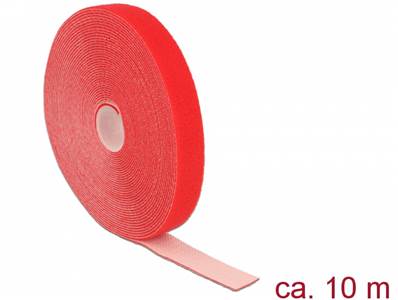 Fermetures par velcro L 10 m x l 20 mm rouleau rouge