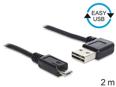 Câble EASY-USB 2.0 Type-A mâle coudé vers la gauche / droite > USB 2.0 Type Micro-B mâle 2 m