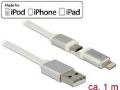 Câble USB de données et d'alimentation pour appareils Apple et Micro USB 1 m blancs