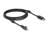 Câble mini Displayport 1.2 mâle avec vis > Displayport mâle 4K noir 2 m