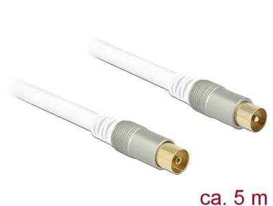 Câble d’antenne IEC mâle > IEC femelle RG-6/U quad shield 5 m blanc Premium