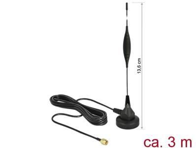 Antenne GSM mâle SMA 5 dBi fixe omnidirectionnelle avec base magnétique et câble de connexion (RG-17