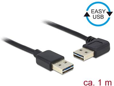 Câble EASY-USB 2.0 Type-A mâle > EASY-USB 2.0 Type-A mâle coudé vers la gauche / droite 1 m