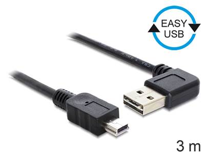 Câble EASY-USB 2.0 Type-A mâle coudé vers la gauche / droite > USB 2.0 Type Mini-B mâle 3 m