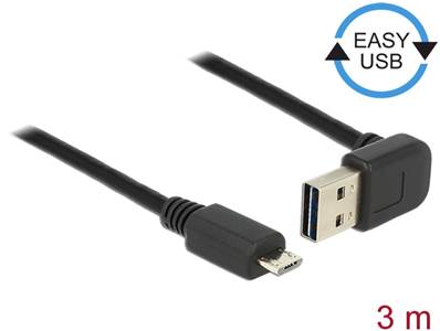 Câble EASY-USB 2.0 Type-A mâle coudé vers le haut / bas > USB 2.0 Type Micro-B mâle 3 m