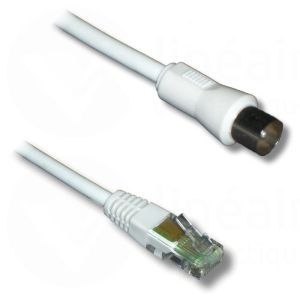 Cable de liaison  RJ45/type coax 9,5 pour TV longueur 2 mètres