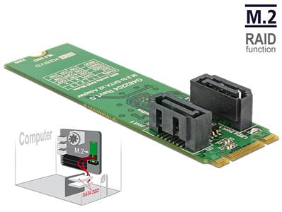 Convertisseur M.2 touche B+M mâle > 2 x SATA 7 broches mâle avec RAID