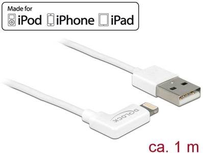 Câble d’alimentation et de transfert des données USB pour iPhone™, iPad™, iPod™ blanc coudée 1 m