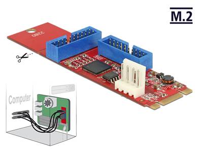 Convertisseur M.2 touche B+M mâle > 2 x embase à broches USB 3.0