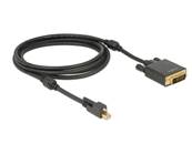 Câble mini Displayport 1.2 mâle avec vis > DVI mâle 4K actif noir 2 m