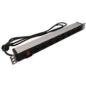 Bloc métal 8 prises avec interrupteur avec câble & pattes de fixation