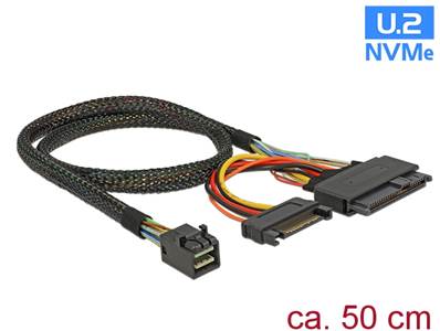 Câble SFF-8643 mâle > U.2 SFF-8639 femelle + alimentation SATA 50 cm